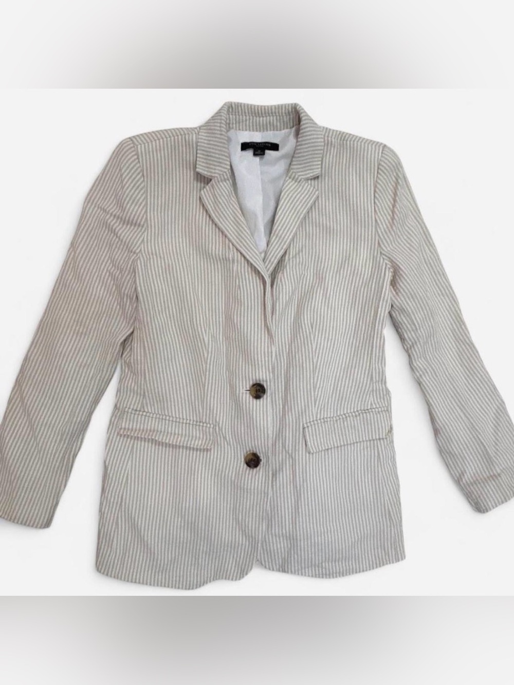 ANN TAYLOR Tan & White Striped Linen-Blend Blazer - Size 8p